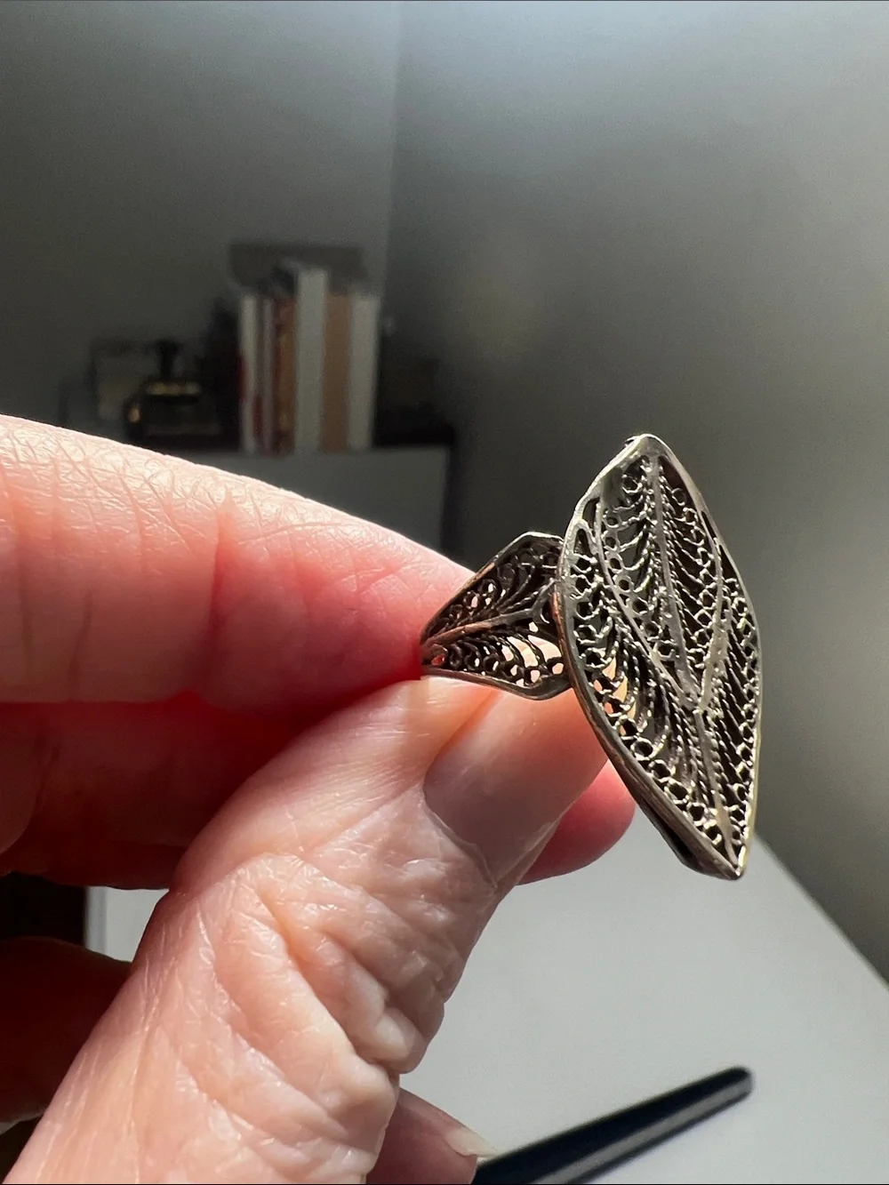 Fabulous Filigree Silver Tone Statement Ring - Vintage Heirloom